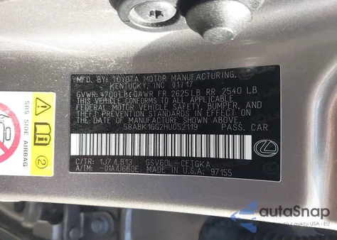 2017 Lexus Es 350 из США, поврежденный, VIN 58ABK1GG2HU052119